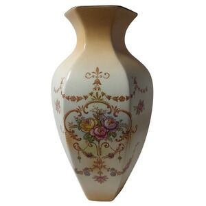 Crown Ducal Ware Regal Floral Vase Hexagon‎ Art Deco England Antique SEE